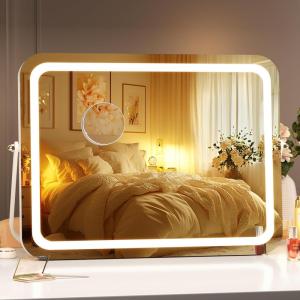 imageHasipu Vanity Mirror with Lights 10 x 12 LED Makeup Mirror 3 Modes Light Smart Touch Control Dimmable 360Rotation Rectangle White Frame15L x 11W