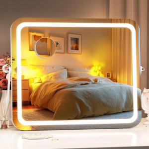 imageHasipu Vanity Mirror with Lights 10 x 12 LED Makeup Mirror 3 Modes Light Smart Touch Control Dimmable 360Rotation Rectangle White Frame15L x 13W