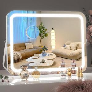 imageHasipu Vanity Mirror with Lights 10 x 12 LED Makeup Mirror 3 Modes Light Smart Touch Control Dimmable 360Rotation Rectangle White Frame16L x 12W
