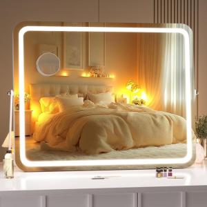imageHasipu Vanity Mirror with Lights 10 x 12 LED Makeup Mirror 3 Modes Light Smart Touch Control Dimmable 360Rotation Rectangle White Frame20L x 16W