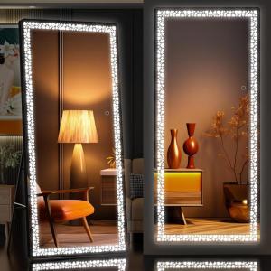 imageHasipu 57 x 16 Full Length Mirror with LED Lights Full Body Mirror for Vanity Dressing Room LED Free Standing Floor Mirror Wall Mounted Mirror Dimming amp 3 Color Modes White57  16Sliver6420