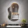 imageHasipu Irregular Bathroom Mirror with Lights  25x45 LED Asymmetrical Wall Mirror Abstract Modern Lighted Vanity Mirror for Wall AnitFog Dimmable Memory VerticalHorizontal BlackBlack
