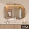 imageHasipu Irregular Bathroom Mirror with Lights  25x45 LED Asymmetrical Wall Mirror Abstract Modern Lighted Vanity Mirror for Wall AnitFog Dimmable Memory VerticalHorizontal BlackFrameless