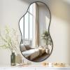 imageHasipu Irregular Bathroom Mirror with Lights  25x45 LED Asymmetrical Wall Mirror Abstract Modern Lighted Vanity Mirror for Wall AnitFog Dimmable Memory VerticalHorizontal BlackBlack