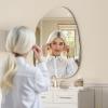 imageHasipu Irregular Bathroom Mirror with Lights  25x45 LED Asymmetrical Wall Mirror Abstract Modern Lighted Vanity Mirror for Wall AnitFog Dimmable Memory VerticalHorizontal BlackFrameless