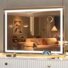 imageHasipu Vanity Mirror with Lights 37 x 26 LED Makeup Mirror Lighted Makeup Mirror with Dimmable 3 Modes Touch Screen Control Vanity Mirror Square WhiteGold