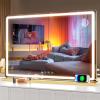 imageHasipu Vanity Mirror with Lights 37 x 26 LED Makeup Mirror Lighted Makeup Mirror with Dimmable 3 Modes Touch Screen Control Vanity Mirror Square WhiteGold