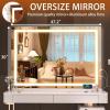 imageHasipu Vanity Mirror with Lights 37 x 26 LED Makeup Mirror Lighted Makeup Mirror with Dimmable 3 Modes Touch Screen Control Vanity Mirror Square WhiteWhite