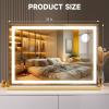 imageHasipu Vanity Mirror with Lights 37 x 26 LED Makeup Mirror Lighted Makeup Mirror with Dimmable 3 Modes Touch Screen Control Vanity Mirror Square WhiteGold