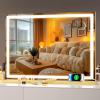 imageHasipu Vanity Mirror with Lights 37 x 26 LED Makeup Mirror Lighted Makeup Mirror with Dimmable 3 Modes Touch Screen Control Vanity Mirror Square WhiteGold