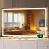 imageHasipu Vanity Mirror with Lights 37 x 26 LED Makeup Mirror Lighted Makeup Mirror with Dimmable 3 Modes Touch Screen Control Vanity Mirror Square WhiteGold