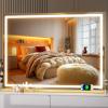 imageHasipu Vanity Mirror with Lights 37 x 26 LED Makeup Mirror Lighted Makeup Mirror with Dimmable 3 Modes Touch Screen Control Vanity Mirror Square WhiteGold