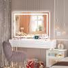 imageHasipu Vanity Mirror with Lights 37 x 26 LED Makeup Mirror Lighted Makeup Mirror with Dimmable 3 Modes Touch Screen Control Vanity Mirror Square WhiteWhite