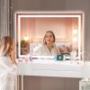 imageHasipu Vanity Mirror with Lights 37 x 26 LED Makeup Mirror Lighted Makeup Mirror with Dimmable 3 Modes Touch Screen Control Vanity Mirror Square WhiteWhite