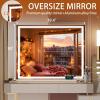 imageHasipu Vanity Mirror with Lights 37 x 26 LED Makeup Mirror Lighted Makeup Mirror with Dimmable 3 Modes Touch Screen Control Vanity Mirror Square WhiteWhite