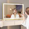 imageHasipu Vanity Mirror with Lights 37 x 26 LED Makeup Mirror Lighted Makeup Mirror with Dimmable 3 Modes Touch Screen Control Vanity Mirror Square WhiteGold