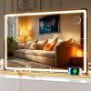 imageHasipu Vanity Mirror with Lights 37 x 26 LED Makeup Mirror Lighted Makeup Mirror with Dimmable 3 Modes Touch Screen Control Vanity Mirror Square WhiteGold