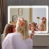 imageHasipu Vanity Mirror with Lights 37 x 26 LED Makeup Mirror Lighted Makeup Mirror with Dimmable 3 Modes Touch Screen Control Vanity Mirror Square WhiteWhite