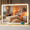 imageHasipu Vanity Mirror with Lights 37 x 26 LED Makeup Mirror Lighted Makeup Mirror with Dimmable 3 Modes Touch Screen Control Vanity Mirror Square WhiteGold