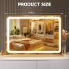 imageHasipu Vanity Mirror with Lights 37 x 26 LED Makeup Mirror Lighted Makeup Mirror with Dimmable 3 Modes Touch Screen Control Vanity Mirror Square WhiteGold