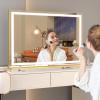 imageHasipu Vanity Mirror with Lights 37 x 26 LED Makeup Mirror Lighted Makeup Mirror with Dimmable 3 Modes Touch Screen Control Vanity Mirror Square WhiteGold