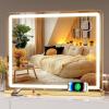 imageHasipu Vanity Mirror with Lights 37 x 26 LED Makeup Mirror Lighted Makeup Mirror with Dimmable 3 Modes Touch Screen Control Vanity Mirror Square WhiteGold