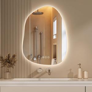 imageHasipu Irregular Bathroom Mirror with Lights  25x45 LED Asymmetrical Wall Mirror Abstract Modern Lighted Vanity Mirror for Wall AnitFog Dimmable Memory VerticalHorizontal BlackLights