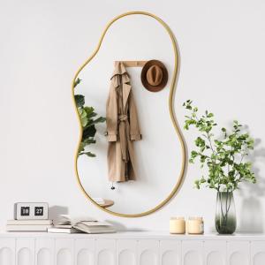 imageHasipu Irregular Bathroom Mirror with Lights  25x45 LED Asymmetrical Wall Mirror Abstract Modern Lighted Vanity Mirror for Wall AnitFog Dimmable Memory VerticalHorizontal BlackGold
