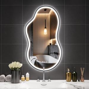 imageHasipu Irregular Bathroom Mirror with Lights  25x45 LED Asymmetrical Wall Mirror Abstract Modern Lighted Vanity Mirror for Wall AnitFog Dimmable Memory VerticalHorizontal BlackBlack