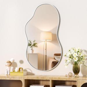 imageHasipu Irregular Bathroom Mirror with Lights  25x45 LED Asymmetrical Wall Mirror Abstract Modern Lighted Vanity Mirror for Wall AnitFog Dimmable Memory VerticalHorizontal BlackSilver