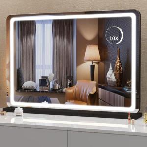 imageHasipu Vanity Mirror with Lights 37 x 26 LED Makeup Mirror Lighted Makeup Mirror with Dimmable 3 Modes Touch Screen Control Vanity Mirror Square WhiteBlack