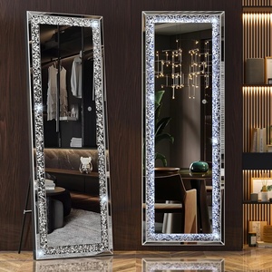 image:imageHasipu 6926 FullLength Mirror with Lights  Crystal Crush Diamond Wall Mounted Hanging Diamond Mirror Leaning for Living Room Bedroom6320